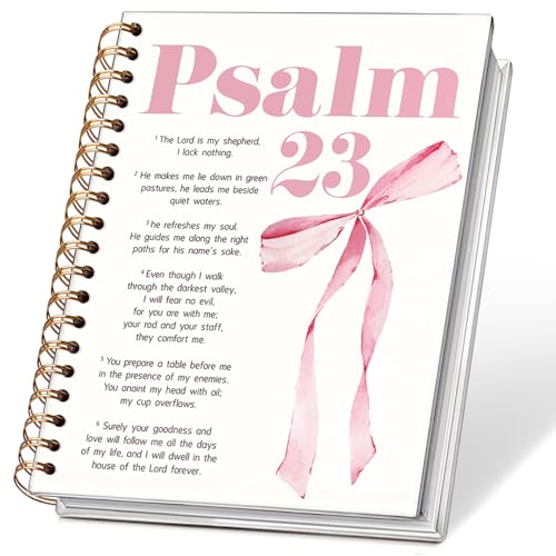 NEFMGEG Pink Coquette Bow Christian Spiral Notebook Journal, Psalm 23 Bible Scripture Journal for Women, Christian Religious Gifts for Women, Church Notes Notebooks, 5.5x8.3 Inch