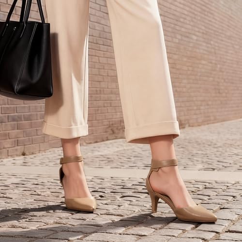 Image of DREAM PAIRS Women's Kitten Heels Ankle Strap Pumps | 2.5 inch Kitten Heel, Classic Closed Pointed Toe, Ankle Strap, Soft Insole, Versatile for Wedding Party Work