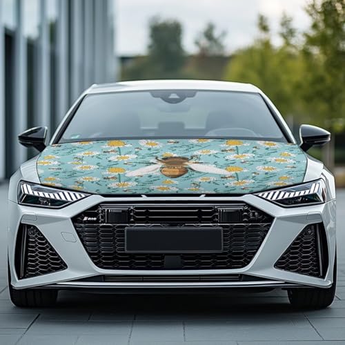 Image of Car Hood Cover Protector,Comfortable Breathable Print Polyester Hood Covers for Cars,Decoration Universal Car Accessories Bee Daisy