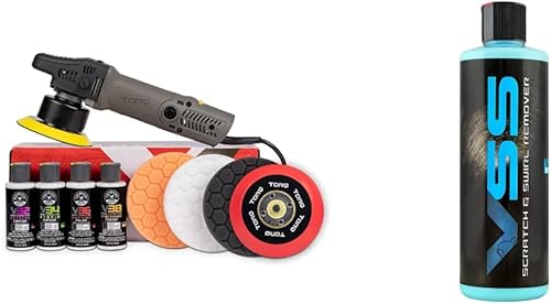 Chemical Guys TORQX - Kit de pulidora orbital aleatoria, almohadillas, pulidores y compuestos + esmalte compuesto VSS de un solo paso para eliminar