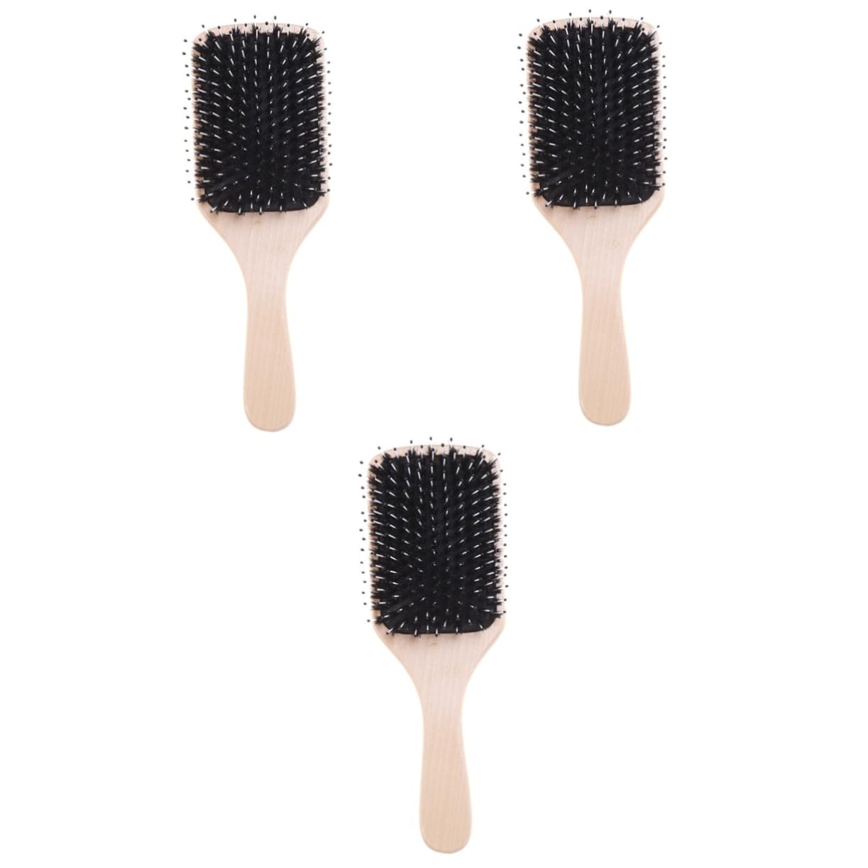 FRCOLOR 3piezas Cepillo De Masaje De Cerdas De Natural Para Peinar Cabello Rizado y Ondulado Cepillo De De Madera Para Hombres y Mujeres