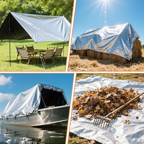 10x12FT Waterproof Tarp, Yumatum 16 Mil Heavy Duty Tarps with Reinforced Edges/Brass Grommets, 100% UV Blocking/Tear Resistant Poly Tarp for Camping, Patio, Tent, Boat(Silver/Black) by Yumatum - Image 7