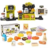 Accessoires Variés: Ce coffret de machine à café comprend une variété d'accessoires réalistes, notamment des boissons, des desserts, des hot-dogs, des billets de banque, des pièces, des tasses et des étagères. Tous les ingrédients sont colorés et de formes réalistes et peuvent être disposés sur les étagères pour présenter les produits ou les commandes des clients. Les enfants peuvent simuler l'intégralité du processus, de la commande à la préparation jusqu'au paiement, créant ainsi des scénarios sociaux complets grâce au jeu de rôle, développant ainsi les intrigues et stimulant la créativité.