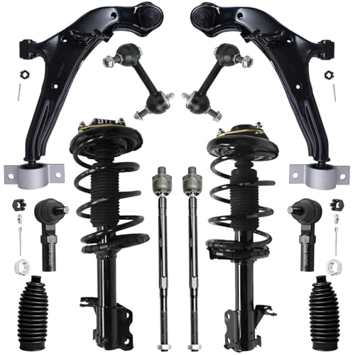 Image of Detroit Axle - 12pc Front End Suspension Kit for 2000-2001 Nissan Maxima Infiniti I30 2 Ready Struts 2 Lower Control Arms w /Ball Joints 2 Sway Bars 4 Inner Outer Tie Rods 2 Boots Replacement