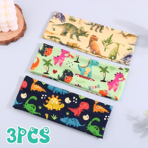 BETESSIN 3 Stück Haarband Jungs Dinosaurier Kinder Stirnband Jungen Sport Haarbänder Elastisches Kopfband Mädchen Breite Sportstirnband Headband für Schule Sport Freizeit in 3 Stilen