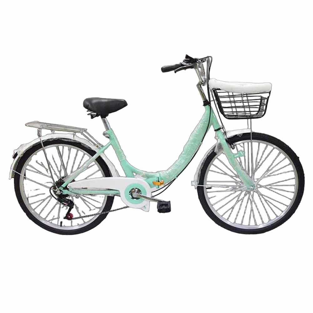 24インチ 折りたたみ自転車 7段変速 カゴ付 グリーン 通勤 通学 街乗り Amazon | ママチャリ 折りたたみ自転車 24インチ7段変速ミニベロ カゴ