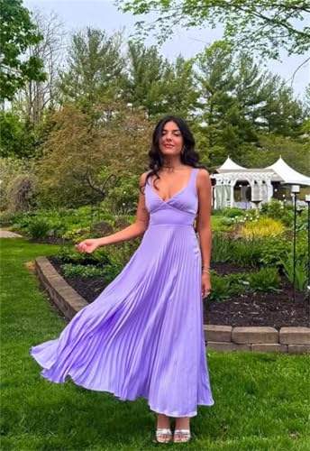 Satin Bridesmaid Dresses for Women 2025 Spaghetti Straps Pleated Formal Wedding Guest Dress2