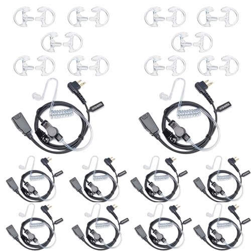 HYSHIKRA Walkie Talkie Pinganillo Compatible con Motorola CP040 DP1400 CP150 GP2000 CT150 Radio, Auricular con Micrófono y PTT para Guardia de Seguridad (Tubo Transparent, 10 Piezas)