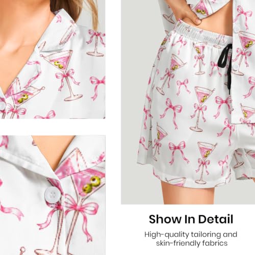 Image of Funny Satin Pajamas Set for Women Button Down Sleepwear Print Pjs Set 2 Piece Short Sleeve Loungewear Gift for Women
