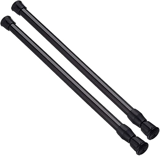 AIZESI Spring Tension Curtain Rods Short Tension Rod (Black, 16" to 28"-2Pcs)