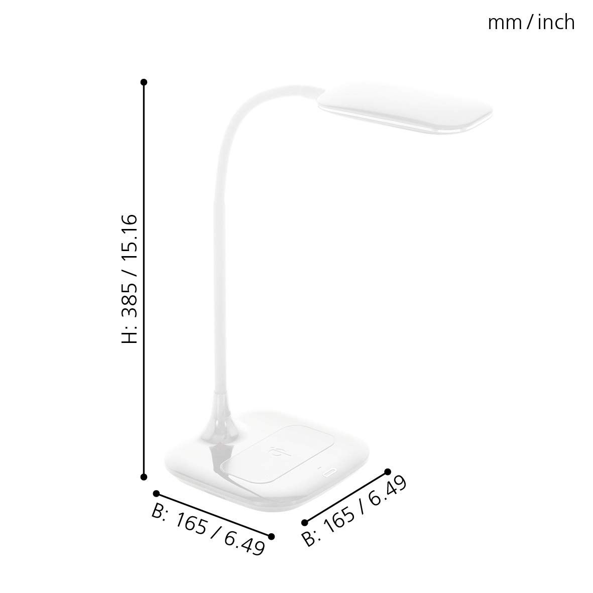 EGLO LED Tischlampe Masserie, 1 flammige Tischleuchte mit Touch | QI Ladestation, dimmbar, Schreibtischlampe, Minimalismus aus Kunststoff in Weiß