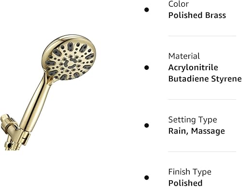 Miniatura 10 de Couradric - Cabezal de ducha de mano, 6 funciones de rocío, alta presión, con soporte de bola giratoria de latón y manguera de acero inoxidable