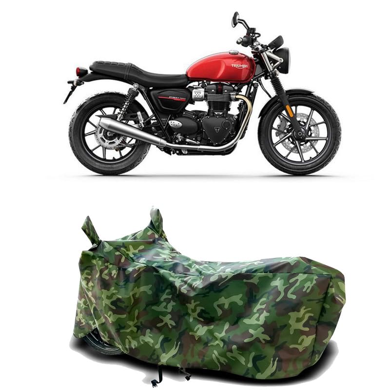 Image of DUFFEL-100% Heat Protection Two Wheeler Bike /Scooty Body Cover for Triumph Street Twin BS6 Water Resistance /UV-Rays /Birds Dropping /Scratchproof /Dust Proof /Waterproof[Green Jungle Print]