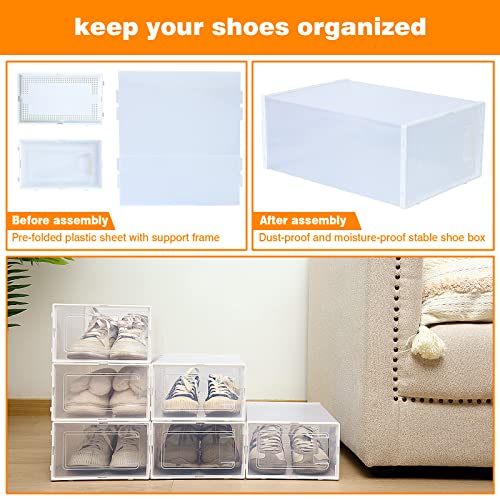 image for Fixwal 10 Pack Shoe Boxes Clear Plastic Stackable, Shoe Organizer Boxe