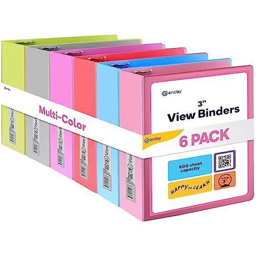 Enday 3 inch Binder (6 Pack - Assorted Colors) 3 Ring Binder...