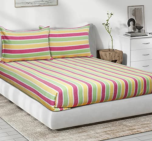 Image of AIRWILL, 200GSM Handloom Cotton Double Bedsheet with 2 Pillow Covers (Roman Stripe)