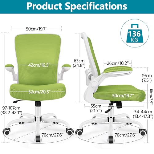 FelixKing Office Chair, Ergonomic Desk Chair Breathable Mesh Chairs Adjustable High Back Lumbar Support Flip-up Armrests, Executive Rolling Swivel Comfy Computer Chairs Home Office Green