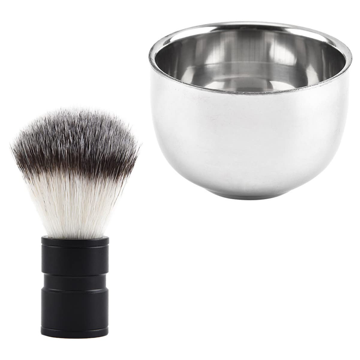 PLAFOPE 2pcs Men Shaving Tool Set Brush Bowl Kit Stainless Steel Shaving Mug Hair Kit