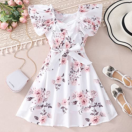Vestido grande tamanho 16 para meninas, criança, manga mosca, estampas florais, praia, verão, vestid