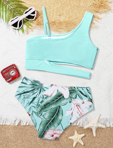 Image of Queenstyle Girls Swimsuits Bikini Set Kids Cutout Bathing Suit Bikini Top Two Piece Girls' Swimwear