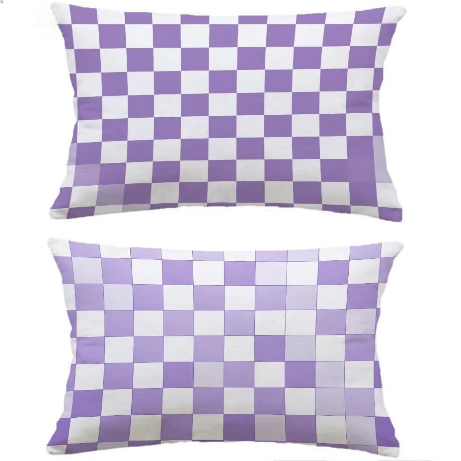 Housse de coussin extérieur 70x90 cm violet aspect lin pour salon de jardin M-P599