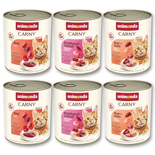 animonda Carny Adult Herzhafte Variation (6 x 800 g), Katzennassfutter für ausgewachsene Katzen, Nassfutter mit 100 % frischen, fleischlichen Zutaten, Katzenfutter ohne Getreide und Zucker