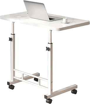 Height Adjustable Rolling Laptop Stand - Mobile Side Table with Tablet Slot, Portable C Table for Couch & Bed, Perfect for Home Office & Small Spaces,Bianco-80 * 40cm/31.4 * 15.7in