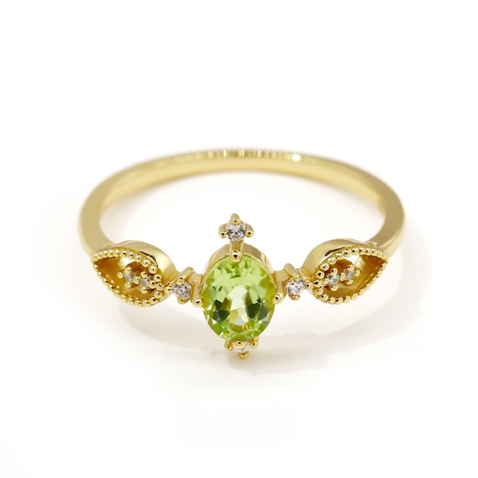 Alianzas de boda doradas de 9 K/14 K/18 K con forma ovalada, peridoto elegante, filigrana chic