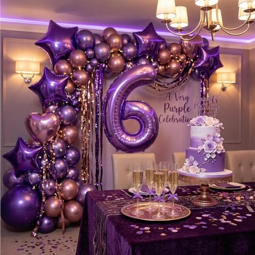 Image of Number Balloons for Birthday Decorations - 40 Inch Large Party Balloons 6, Purple Foil Number Balloons for Boys Girls, Balloons for Party Supplies