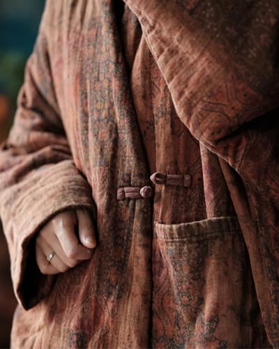 LUZU JUNU Coffee Floral Women's Cotton Padded Kimono Jacket - Cozy, Chic, and Perfect for Any Season! - Image 8