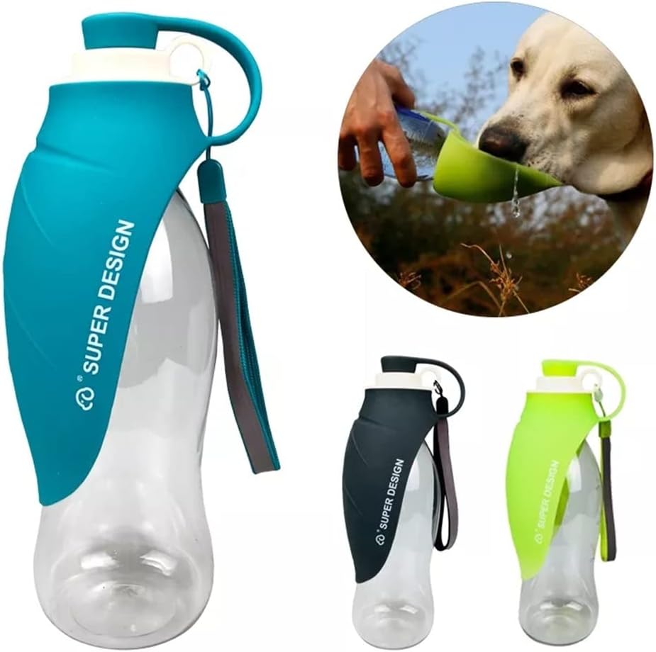 580ml Portable Pet Dog Water Bottle Soft Leaf Design Travel Dog Bowl for Puppy Drinking Outdoor Pet Water Dispenser (Green)