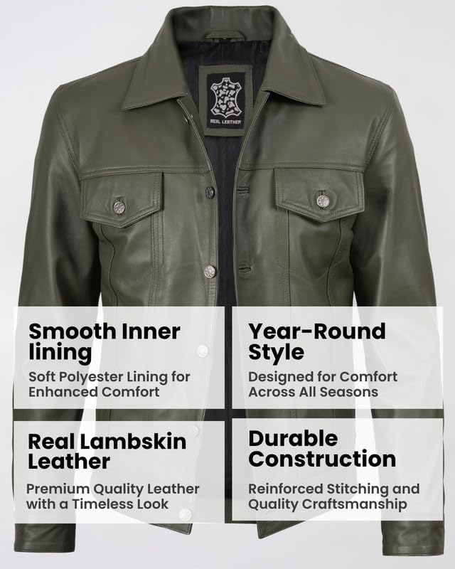 Image of Blingsoul Men's Leather Jacket - Real Full-Grain Lambskin Trucker Jacket for Men