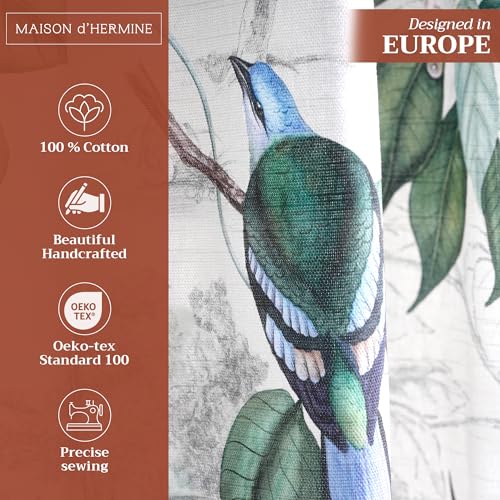 Image of Maison d' Hermine Curtains for Living Room 100% Cotton 124 inch Length Two Panels Light Filtering Curtains for Bedroom Windows with Rod and Loop Pockets Drapes (Solstice Ecru, 50 inch W x 124 inch L)