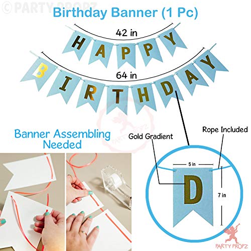 Image of Party Propz 17Pcs Happy Birthday Decoration Combo for Birthday Decoration for Boys, Blue Birthday Decoration, Party Supplies material Paper