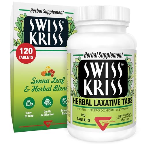 Swiss Kriss Herbal Laxative Tablets, Gentle & Natural Laxatives for Constipation Relief for Adults & Children Over Age 6, Works in 6-12 Hours, Senna Laxative, 120 Tablets Total