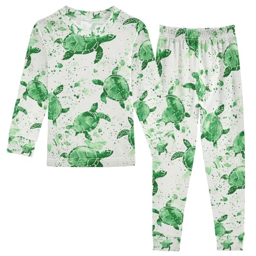 senya Green Turtle Watercolor Pajamas Set Long Sleeve Soft Cotton Sleepwear 2 Piece