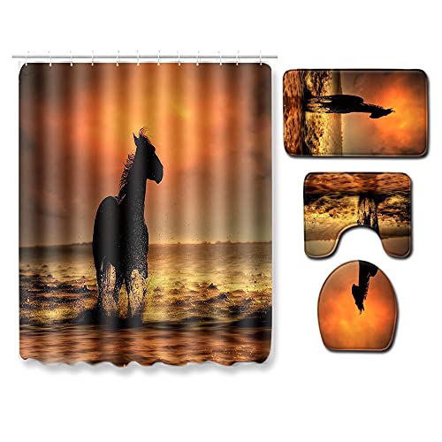 Claean-Acces-Home Badgarnitur Badematten Set Neues Badezimmer-Wc-Fußboden-Duschvorhang Vier-Teiliges Wohnzimmer Teppich…