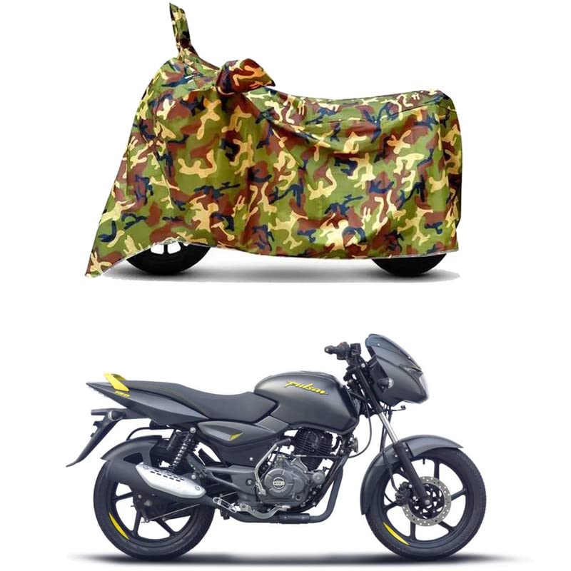 Image of Waterproof 100% PVC Coated Bike Scooty Two Wheeler Body Cover Compatible for Bajaj Pulsar 150 Neon BS6 /UV-Rays /Heat Protection /Birds Dropping /Scratchproof /Dust Proof /All [6X6 Jungle Print]