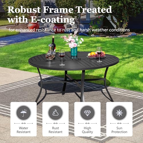 Image of HERA'S HOUSE Patio Round Table w /Umbrella Hole, Metal Table for 6, Black