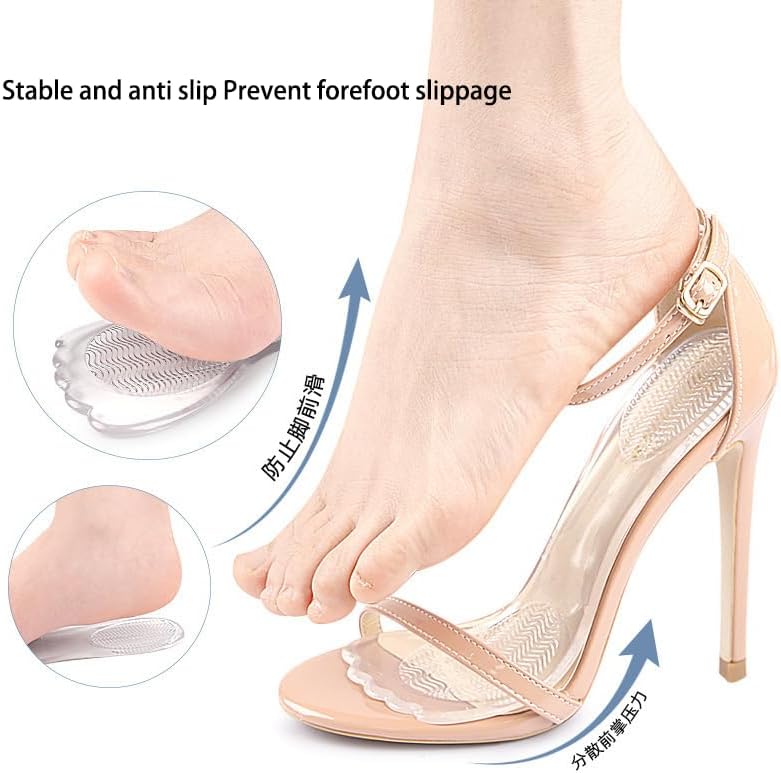 2 Pairs Women's 3/4 Gel Insoles for High Heels, Non-Slip Adhesive Comfort Cushion Shoe Inserts for Sandals, Flats, Boots, and Pumps (Clear) - Image 4