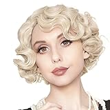 Tseses Blonde Short Curly Finger Wave Wig for Women 1920s 30s Synthetic Side Part Cosplay Wig for Vintage Costume Hair Halloween Wigs