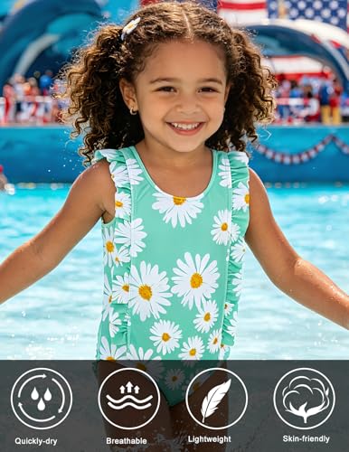 Image of RAISEVERN Baby Girls Swimsuit Ruffles Bathing Suits Cute Beach Sport Swimming Backless Summer One Piece Swimwear 2-7 Years