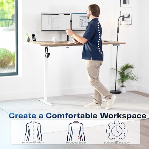 Image of VIVO Reclaimed Wood 71 x 36 in Standing Desk, DESK-KIT-1W7P-36 | Electric, Holds 220 lbs, Sit Stand, Height Adjustable, Extra Deep Table Top, Memory Presets, 1B Series, White Frame