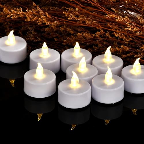 Lot de 12 bougies chauffe-plat LED sans flamme à piles - Bougies chauffe-plat électriques vacillantes réalistes et lumineuses - Boîte durable 200 heures -...