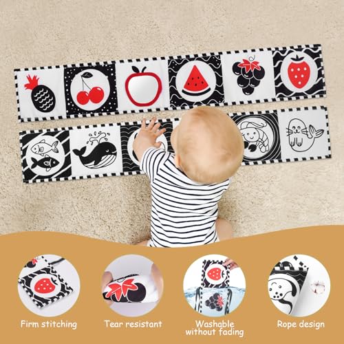 Vicloon Kontrastbuch Baby, Soft Bilderbuch aus Stoff mit Spiegeln, Schwarz Weiß Doppelseitig Baby Stoffbuch, Wahrnehmungs-Lernspielzeug,Neugeborenes Lernspielzeug Spielzeug Geschenk