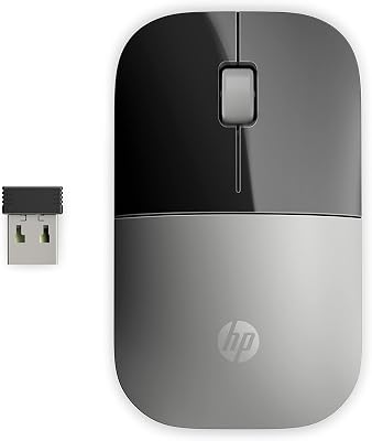 HP Z3700 – Ratón Inalámbrico (1200 PPP, 3 Botones y Rueda de Desplazamiento, Batería 16 Meses de Duración, Tecnología LED, USB y Windows Vista/7/8/10 Disponible), Color Plateado