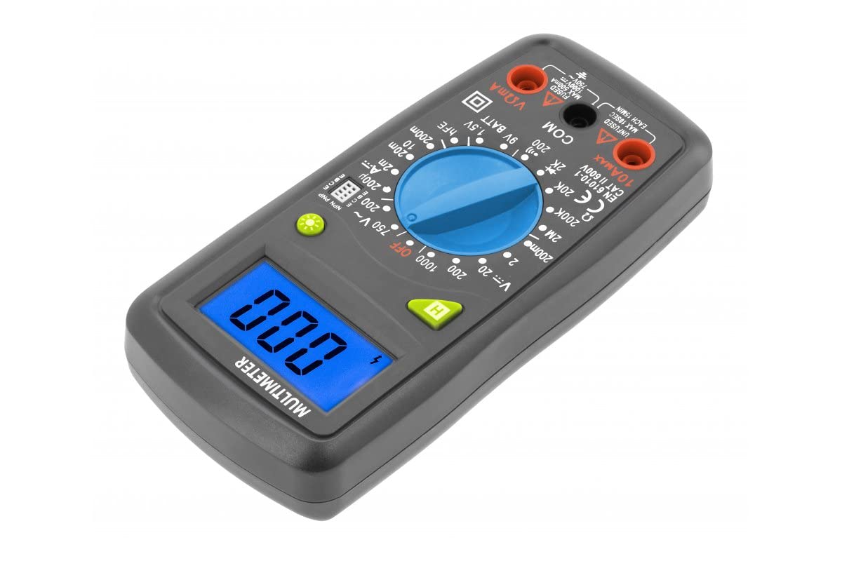 Högert Technik - Misuratore digitale multifunzione I multimetro fino a 600V / 10A I Schermo LCD I Rivestimento in gomma I Ergonomico e Compatto I Cavo di misurazione I HT1E602
