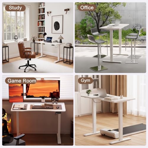 Image of Solid Wood Electric Standing Desk 47.2 inchx23.6 inchHome Office Desk,Adjustable Workbench with 3 Stages Single Motor, Computer Workstation with T-Shaped Metal Bracket,Walnut Standing Desk for Gaming(1 Box)
