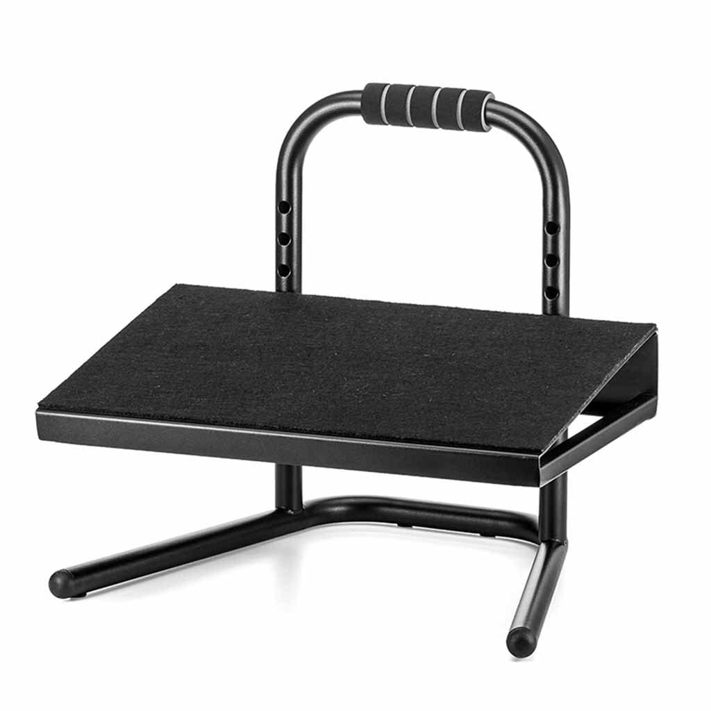 Reposapiés de pie, taburete ajustable de acero negro, con asa, seis ajustes de altura, para trabajo, escritorio, hogar y oficina