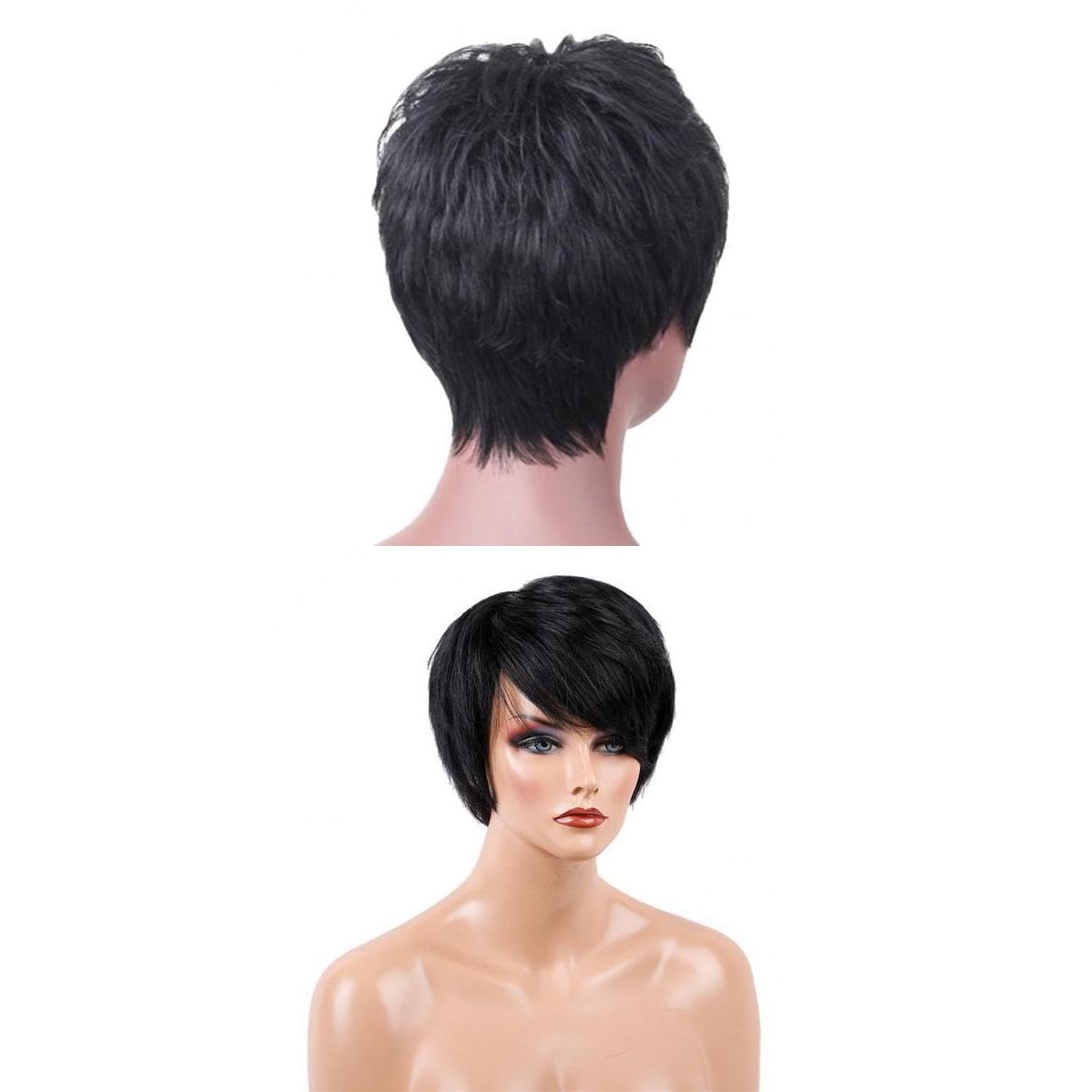Bnf® Women Short Layered Wigs Human Hair Black Pixie Cut Wig w/Bangs Health & Beauty Hair Care & Styling Hair Extensions & Wigs Wigs & Hairpieces-image-36